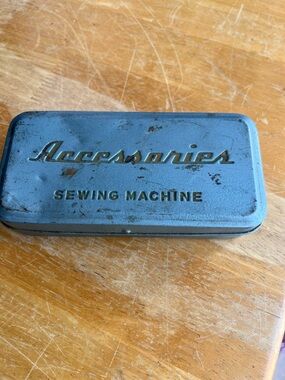 Vintage Silver Sewing Machine Accessories Tin Collectible